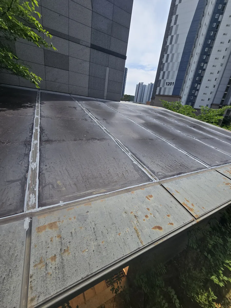 아파트 지하 출입구 렉산 지붕 점검 상부 판재 표면